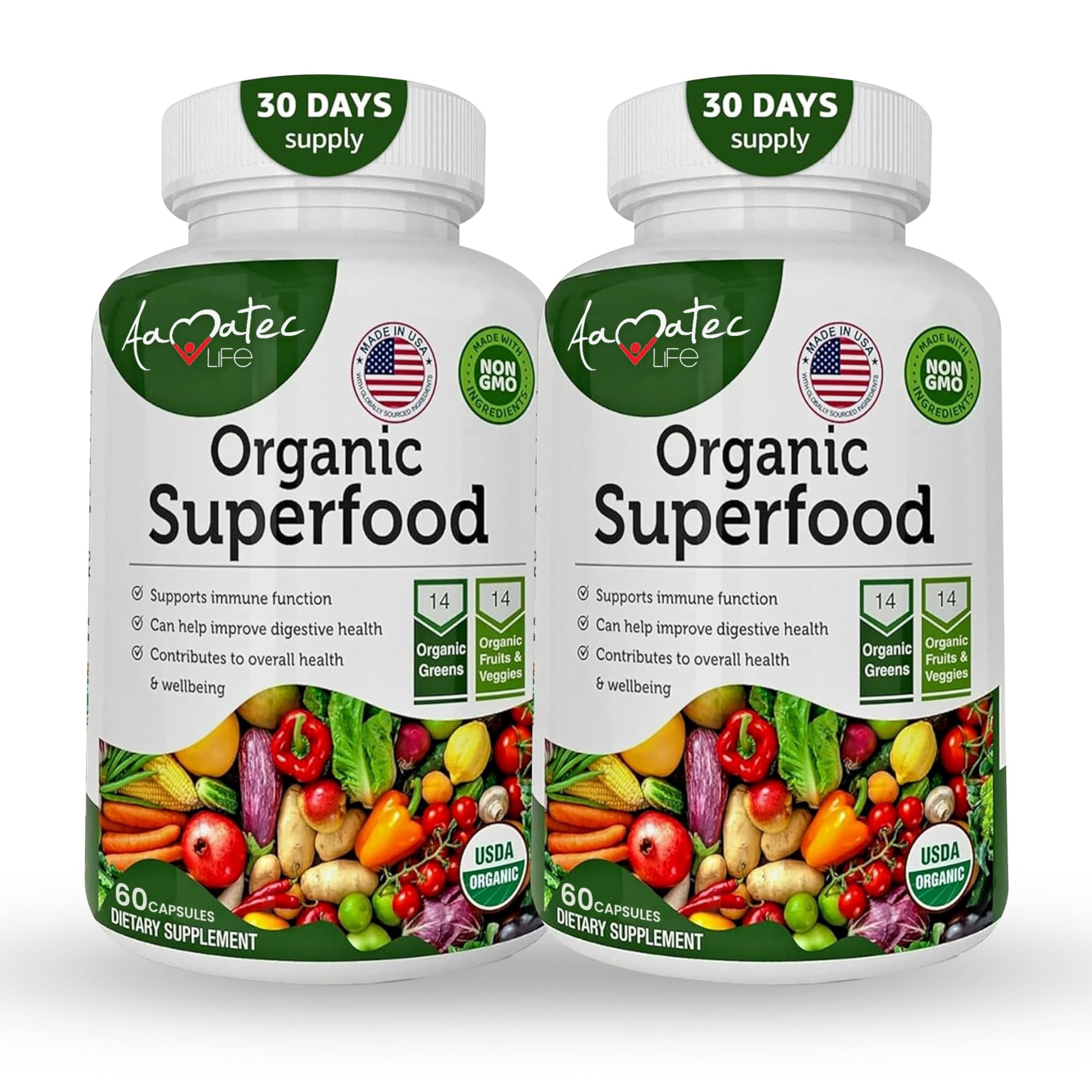 AAMATEC LIFE Organic Superfood Greens Fruits and Veggies Complex - Dietary Supplement with 14 Greens &14 Vegetables with Alfalfa Rich in Antioxidants Organic Ingredients Non-GMO (120 Count Pack of 2) AAMATEC LIFEBuy Supplements Australia