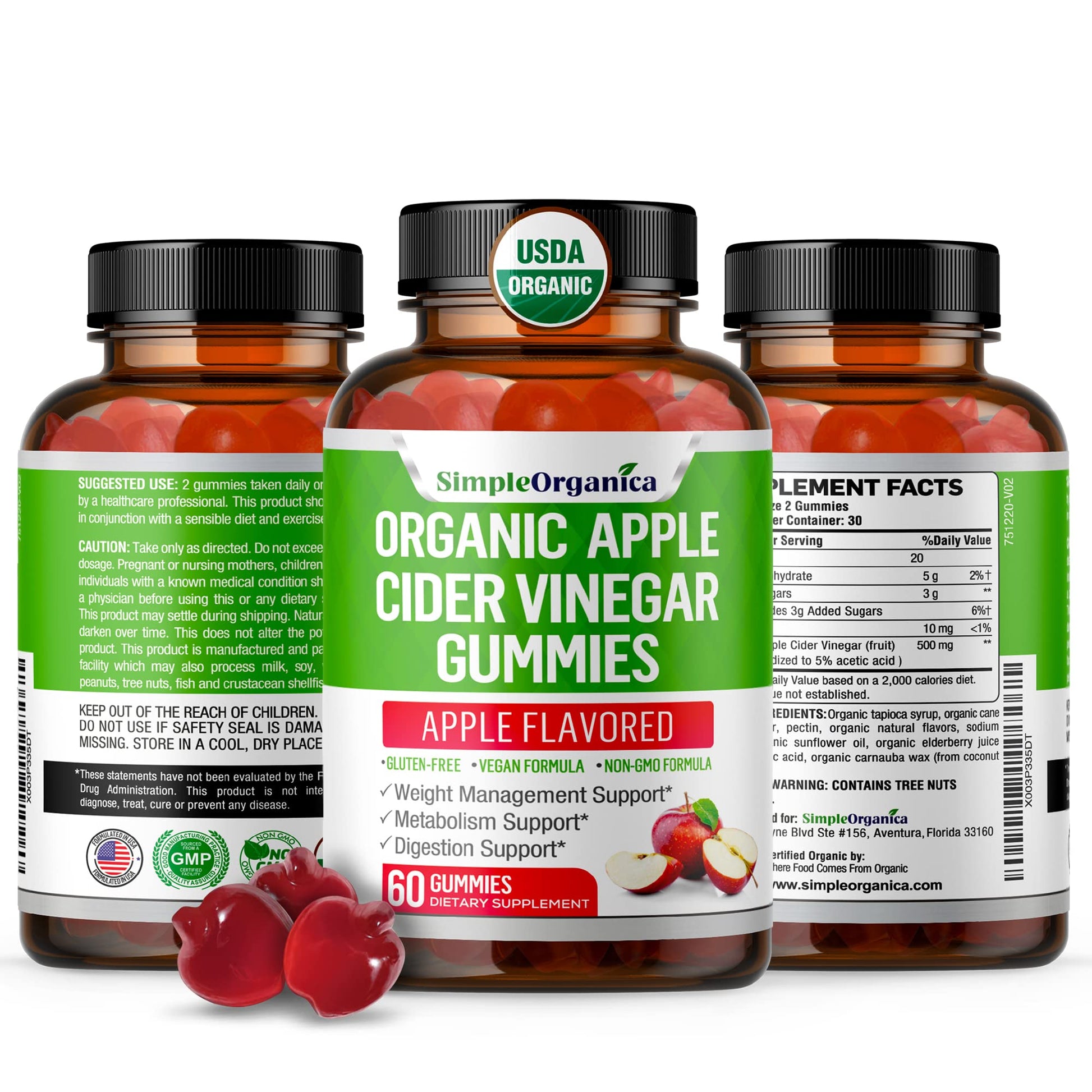USDA Organic Apple Cider Vinegar Gummies with The Mother. AVC Keto Gummy Vitamins Simple OrganicaBuy Supplements Australia