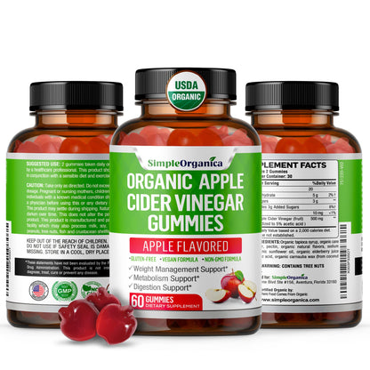 USDA Organic Apple Cider Vinegar Gummies with The Mother. AVC Keto Gummy Vitamins Simple OrganicaBuy Supplements Australia