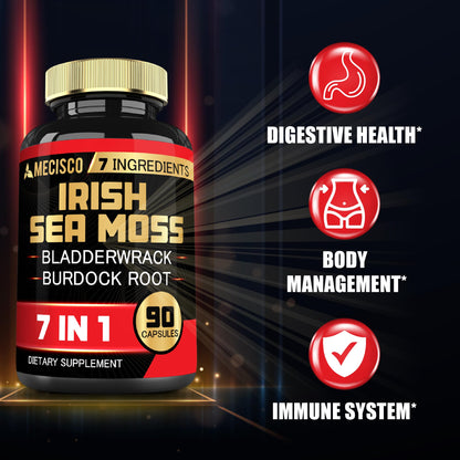7in1 Irish Sea Moss Capsules 6750 Mg with Organic Bladderwrack & Burdock Root, Turmeric, Apple Cider Vinegar - Raw Seamos Pills for Hair, Skin, Thyroid Healths - 90 Caps for 3-Month Supply MeciscoBuy Supplements Australia