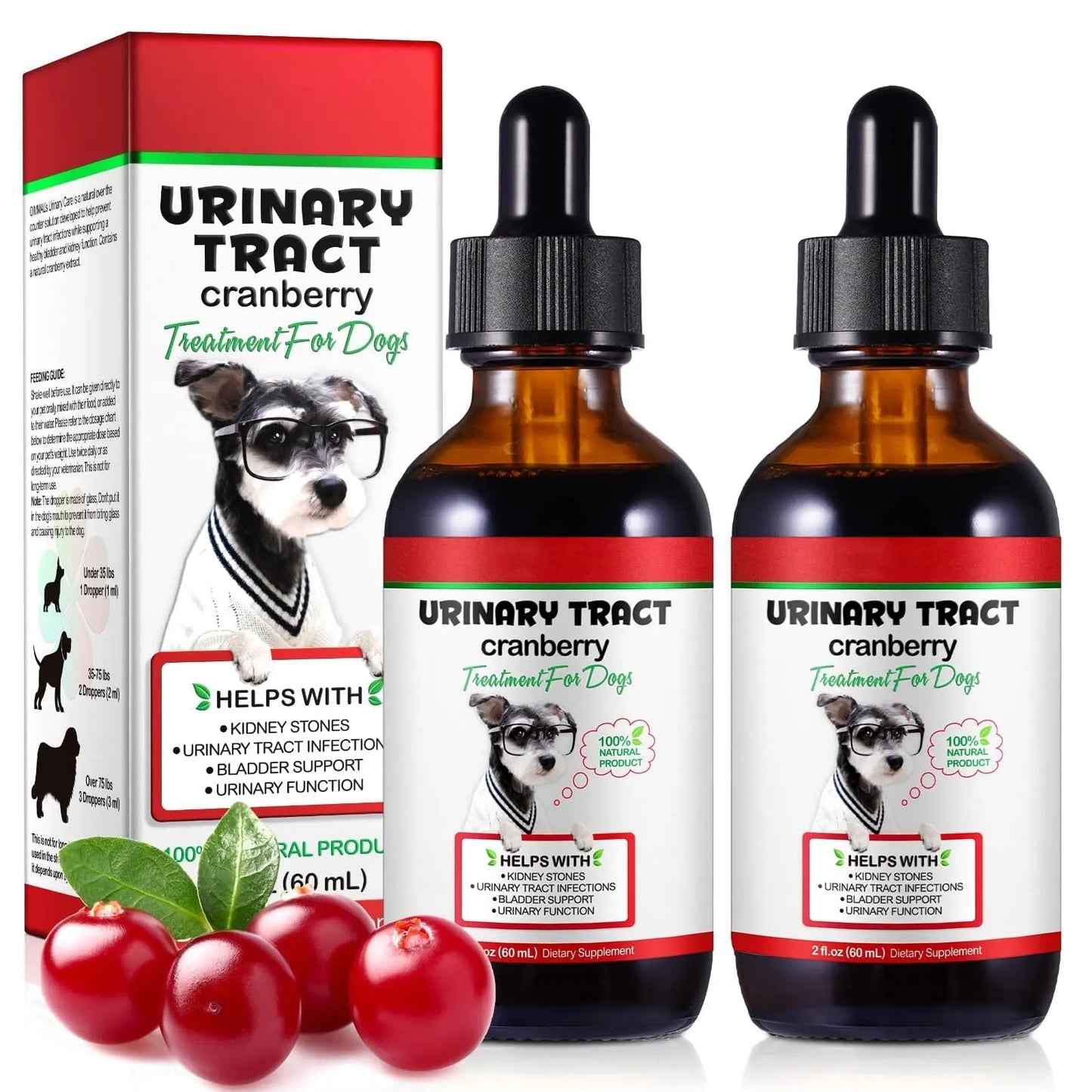 Dog UTI Treatment - Urinary Tract Infection Treatments, Kidney+Bladder Support Supplement, Natural Cranberry Extract for Dogs, Supports Urinary and Digestive Health (2 Fl Oz (Pack of 2)) OnznozBuy Supplements Australia