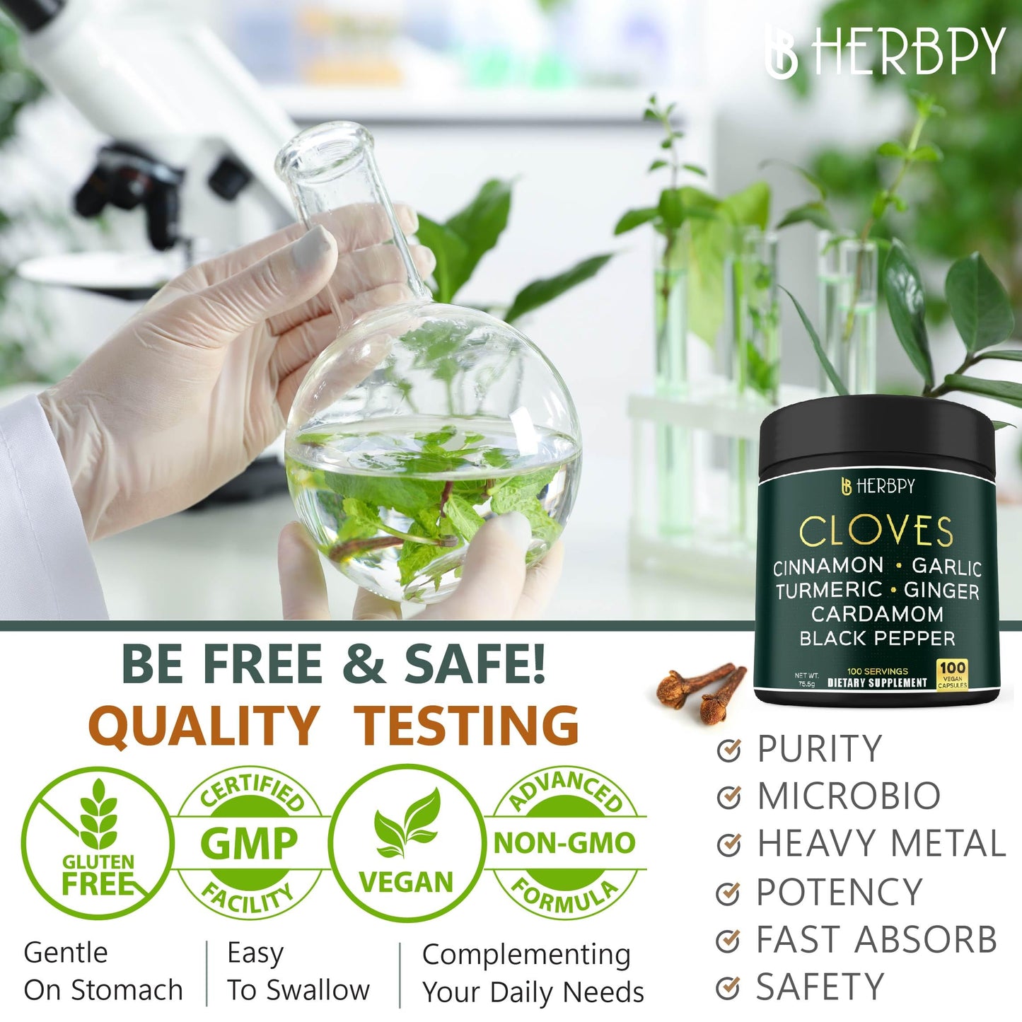 Herbpy 7in1 Clove Supplement Rich in Vitamins & Minerals Supports Digestion, Immune & Heart Health with Cinnamon, Turmeric, Ginger, Cardamom, Garlic & Black Pepper - 100 Vegan Capsules HerbpyBuy Supplements Australia