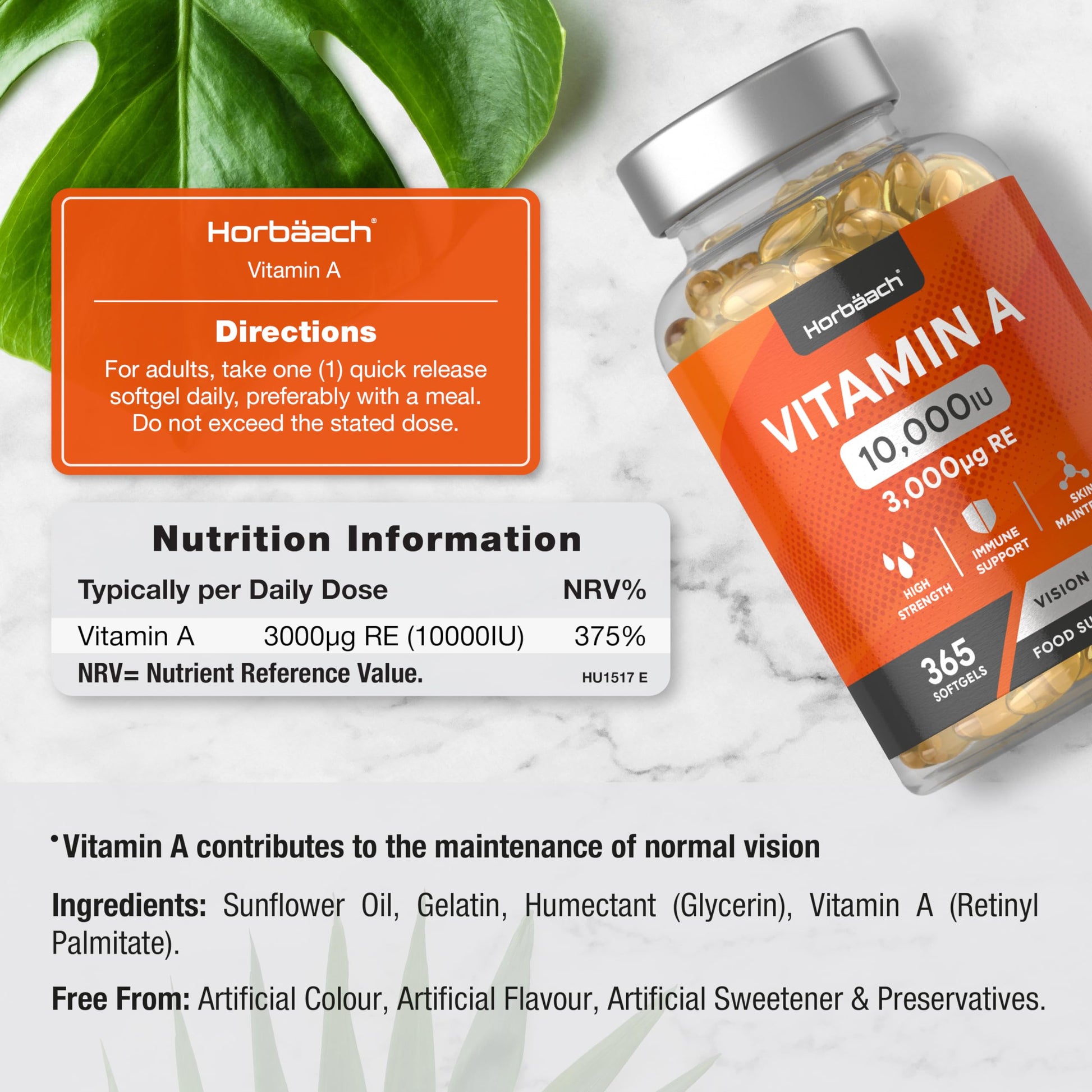 Vitamin A Capsules 10,000iu | 365 Count (1 Year Supply) | High Strength Vitamin A Supplem HorbäachBuy Supplements Australia
