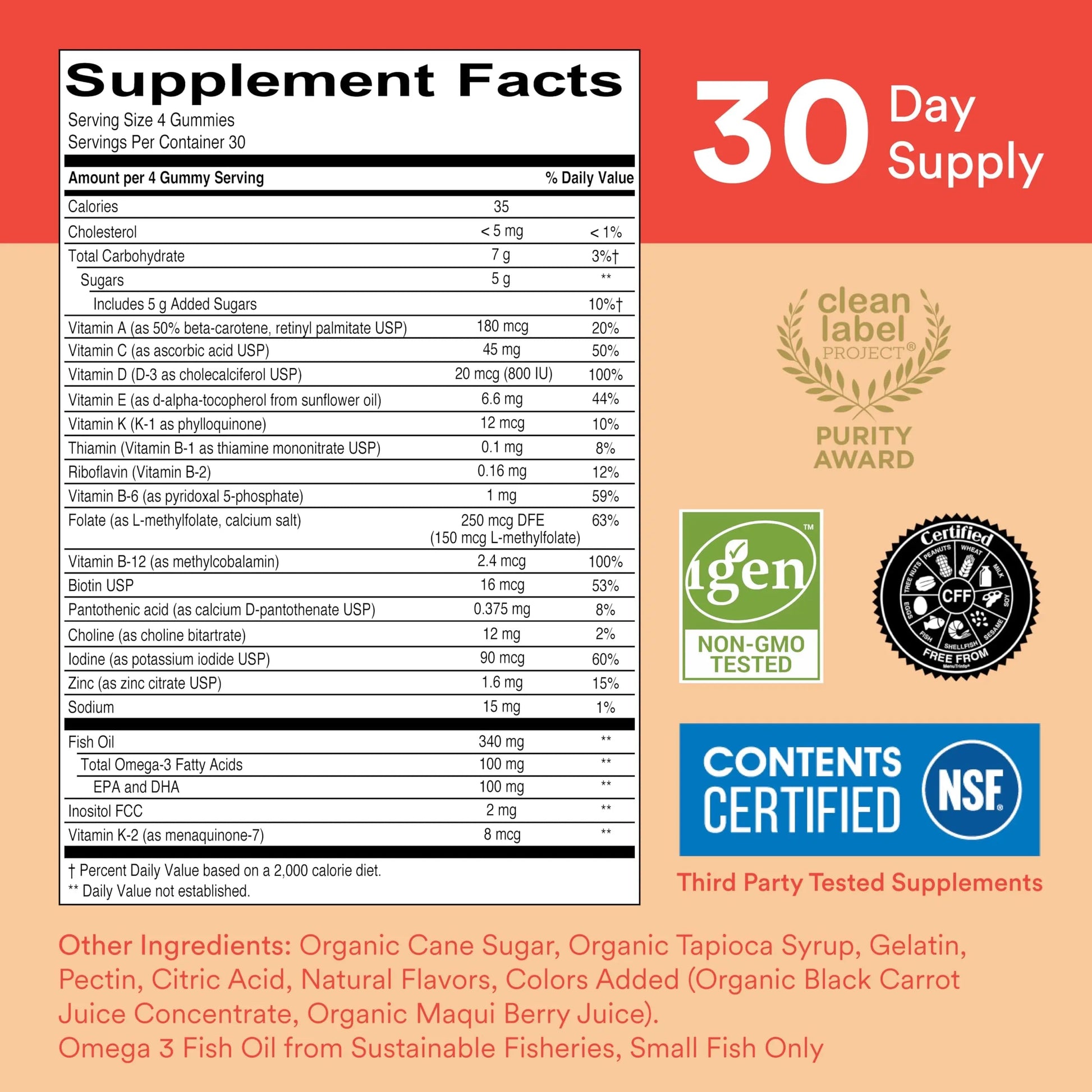 SmartyPants Kids Multivitamin Gummies: Omega 3 Fish Oil (EPA/DHA), Vitamin D3, C, Vitamin B12, B6, A, K & Zinc for Immune Support SmartyPants