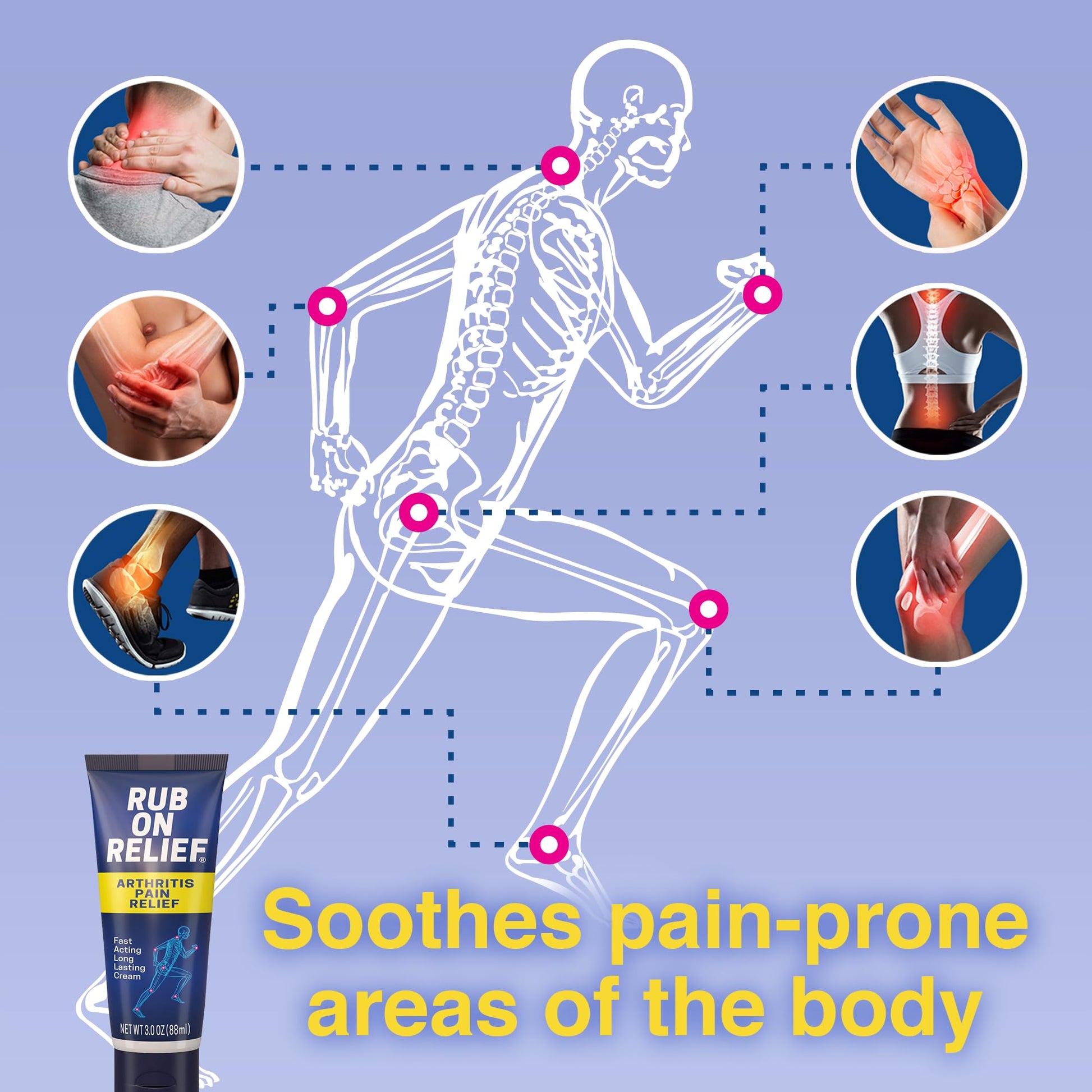 RUB ON RELIEF Arthritis Pain Relief Cream – 10-in-1 Non-Greasy Joints Pain Cream for Knees, Back, Neck, Hands, & Muscle Aches with Menthol, Camphor, Arnica, MSM & Turmeric Up to 8 Hours, 3oz (1 Pack) RUB ON RELIEFBuy Supplements Australia