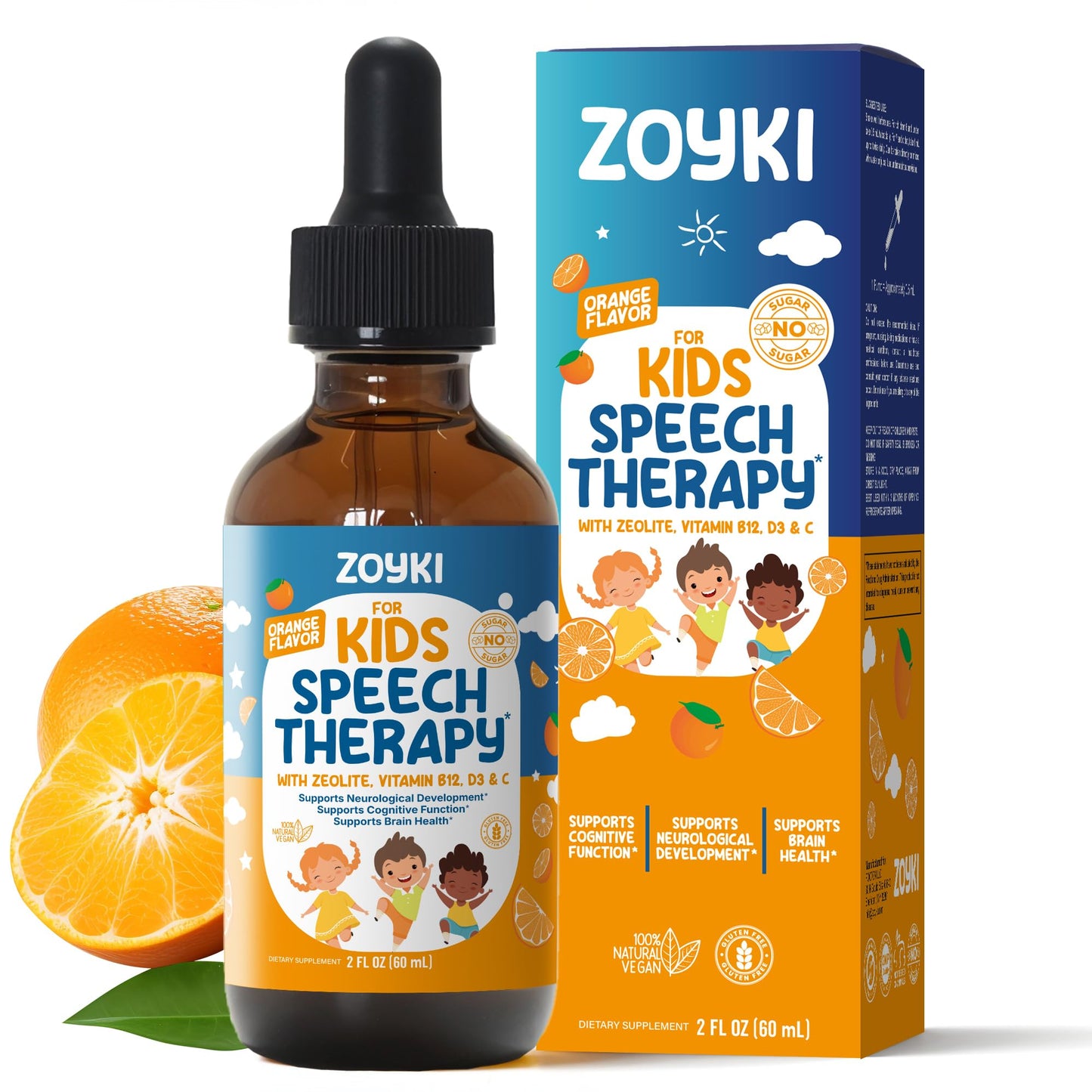 Zoyki Speech Therapy Drops for Kids - Speech Support Supplement for Communication Delay Cognitive Function Language & Brain Development with Zeolite Vitamins B12 D3 C - Sugar Free Gluten-Free Vegan ZoykiBuy Supplements Australia