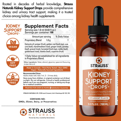 Strauss Naturals Kidney Support Drops – Herbal Kidney Support Supplement for Men and Women – Helps with Kidney Health and Urinary Tract Function – Vegan & Non-GMO – Spearmint Flavored – 100 ml Bottle Strauss HeartdropsBuy Supplements Australia
