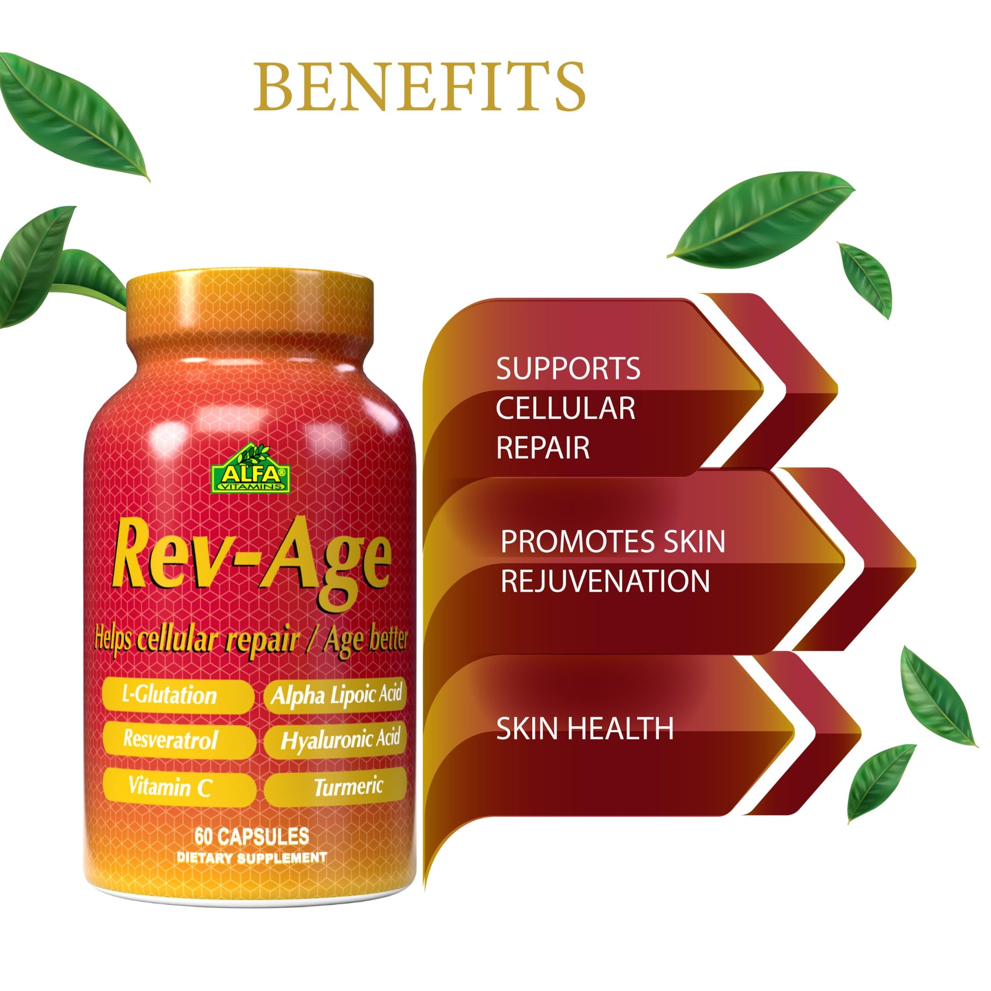 ALFA VITAMINS Rev-Age Cellular Repair Supplement for Anti-Aging & Immune System Support - 60 Capsules ALFA VITAMINSBuy Supplements Australia