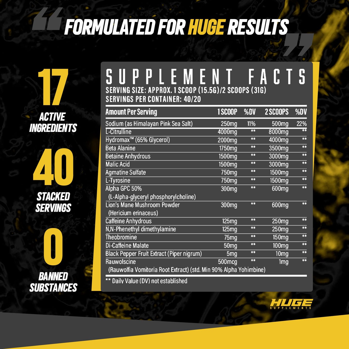 Huge Supplements Wrecked Pre-Workout, 30G+ Ingredients Per Serving to Boost Energy Huge SupplementsBuy Supplements Australia