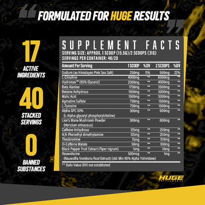Huge Supplements Wrecked Pre-Workout, 30G+ Ingredients Per Serving to Boost Energy Huge SupplementsBuy Supplements Australia