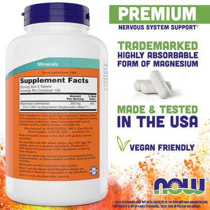 Now Foods Magnesium Glycinate, 240 Tablets - Supports Healthy Muscle and Nerve Functions - Non-GMO NOW FoodsBuy Supplements Australia