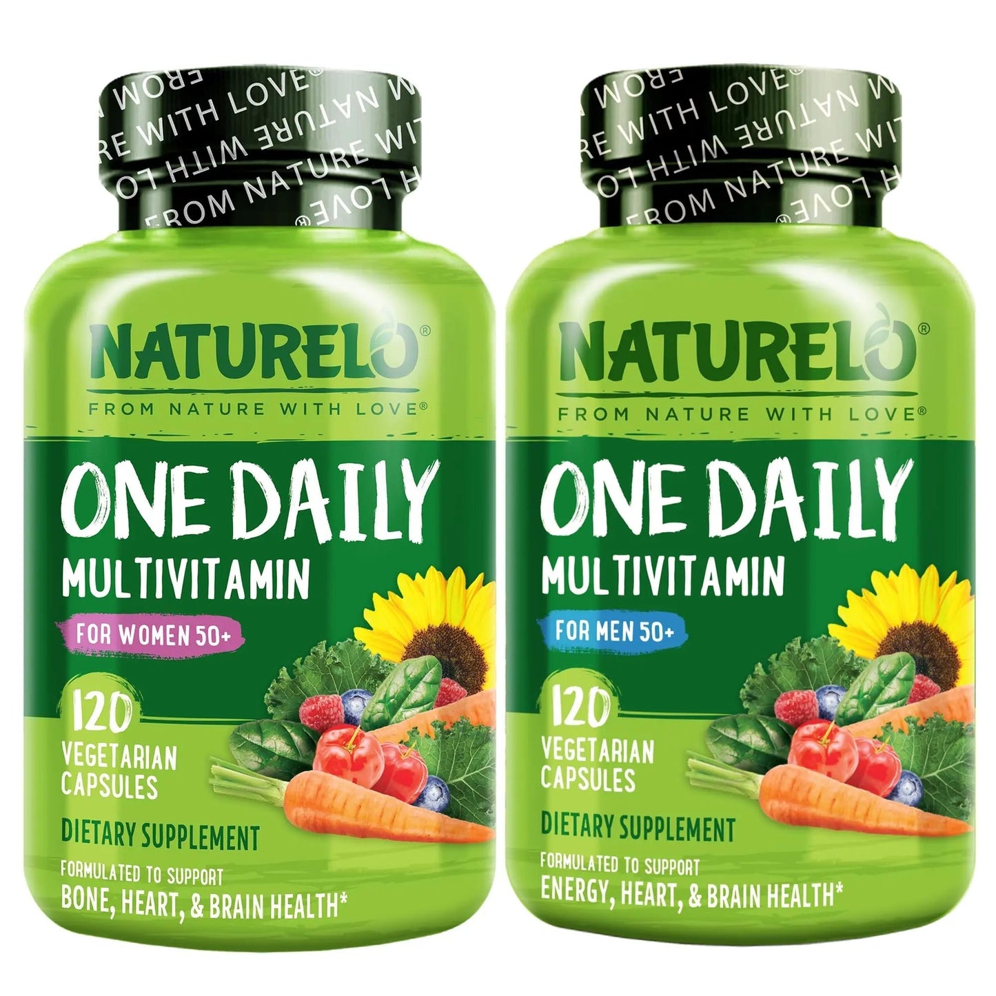 NATURELO One Daily Multivitamin for Men 50+, 120 Capsules One Daily Multivitamin for Women 50+ (Iron Free), 120 Capsules - 4 Month Supply Bundle NATURELO