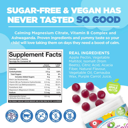NUTRAMIN Kids Mood Boost Vegan Vitamin Gummy: Calming Magnesium Citrate Supplement for Children with Ashwagandha & Vitamin B Complex to Relax & Focus Nutracelle