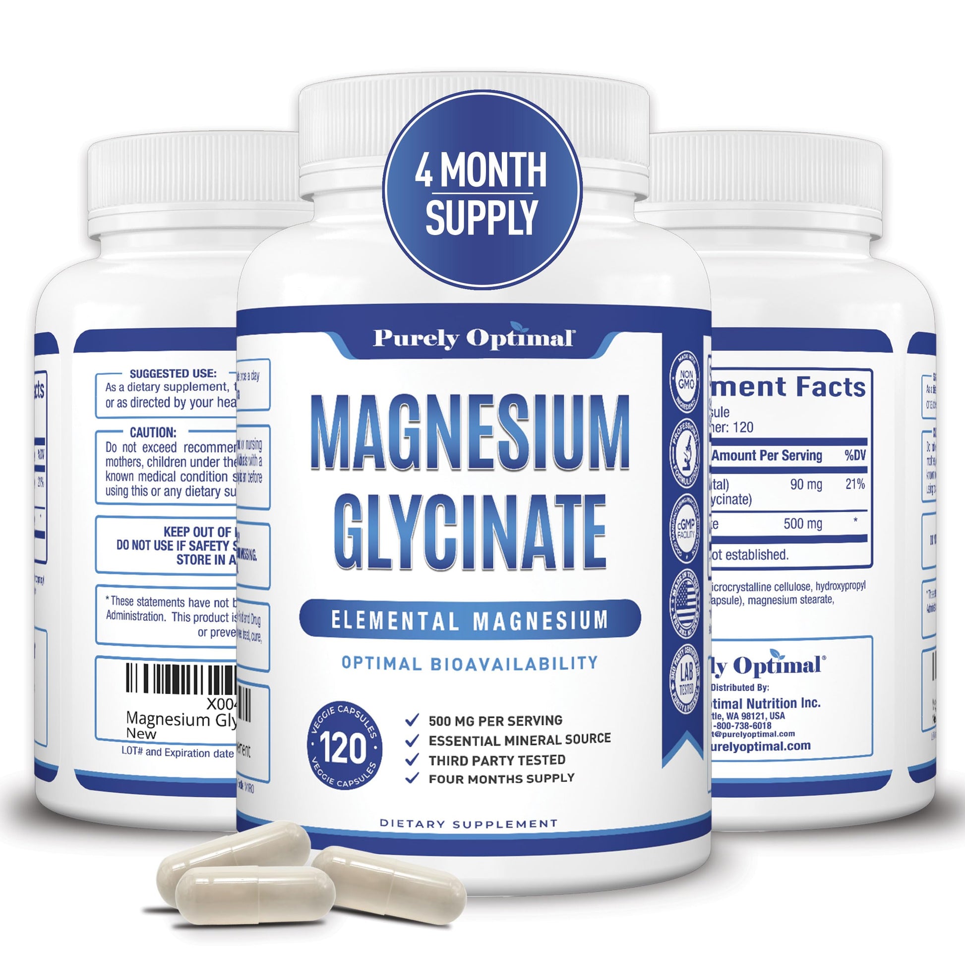 Purely Optimal Magnesium Glycinate 500mg – Sleep Support & Stress Relief – Gentle, High Absorption Magnesium Supplement for Muscle Relaxation, Calm & Nerve Support – 120 Capsules Purely OptimalBuy Supplements Australia