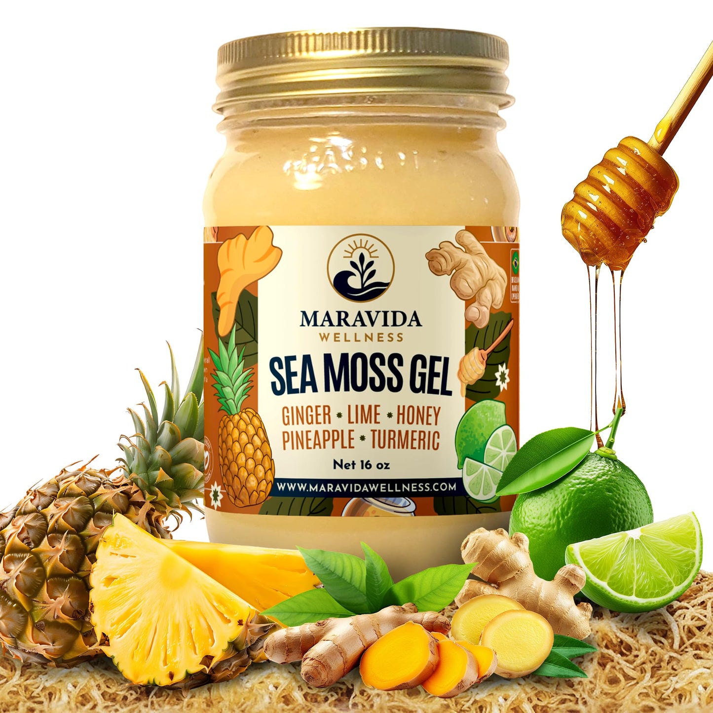 Maravida Wellness Sea Moss Gel – Pineapple, Lime, Honey, Ginger & Turmeric – 100% Natural Raw Organic Irish Moss – 16oz Jar – Premium Superfood for Everyday Wellness Maravida WellnessBuy Supplements Australia