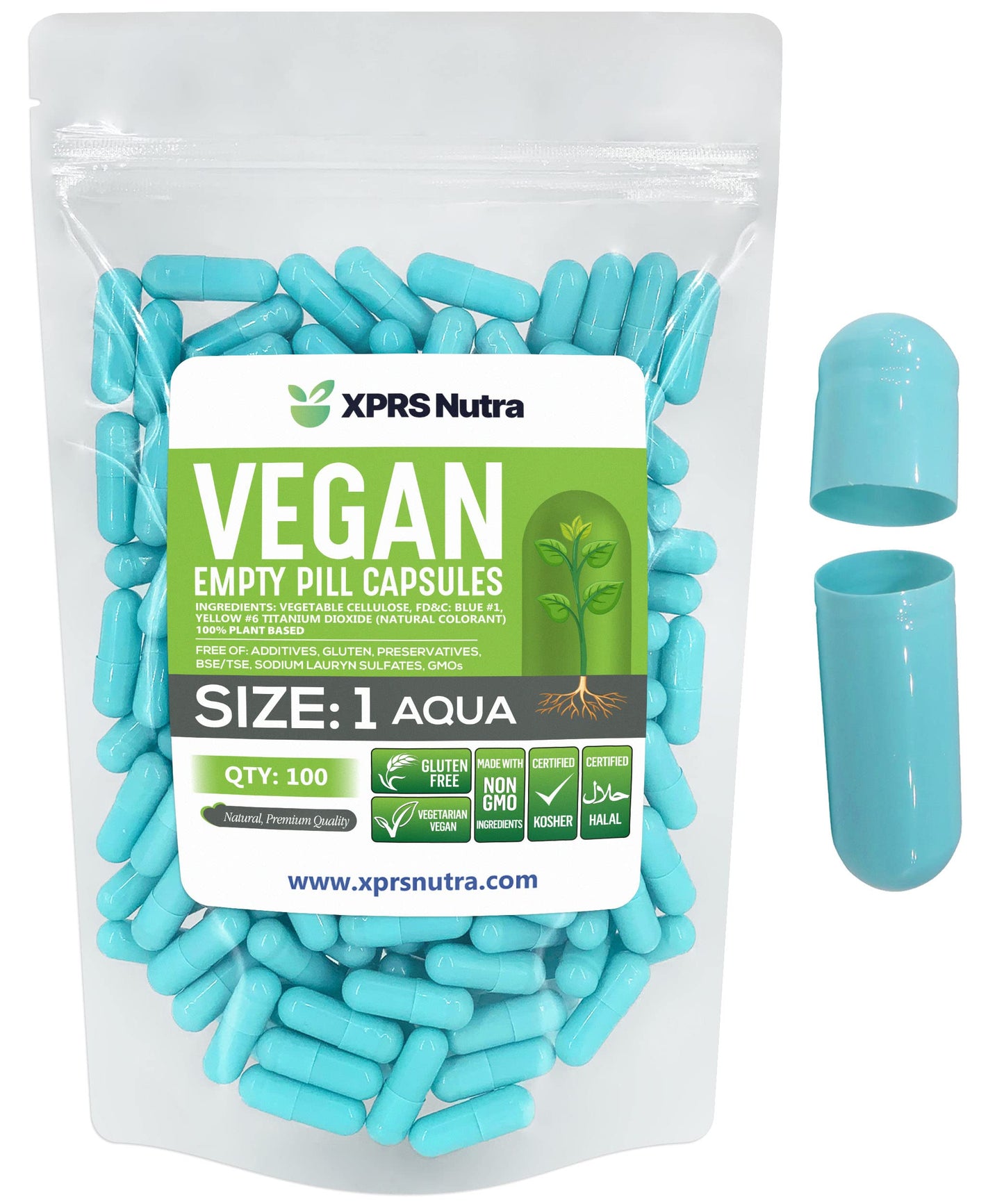 XPRS Nutra Size 1 Empty Capsules - 100 Count Empty Vegan Capsules - Vegetarian Pills - DIY Vegetable Capsule Filling- Veggie Pill Caps for Do-It-Yourself Supplements (Aqua) XPRS NutraBuy Supplements Australia