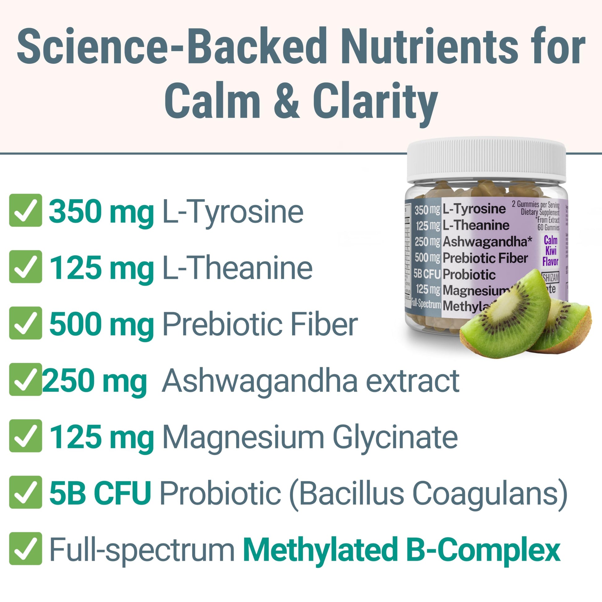 L-Tyrosine L-Theanine Methylated Vitamin B Complex Magnesium Glycinate Probiotic Fiber for Kids Adults Men Women w. Chicory Root Inulin 5-MTHF B12 P5P B6 B9 B5 B3 Powder Capsule Pill Supplement Alt SHIZAMBuy Supplements Australia