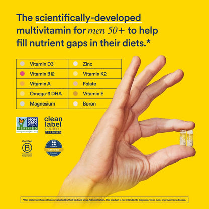 Ritual Multivitamin for Men 50+, Vegan, with Zinc, Vitamin A and D3 for Immune Function Support*, Omega-3 DHA, B12, K2 RitualBuy Supplements Australia