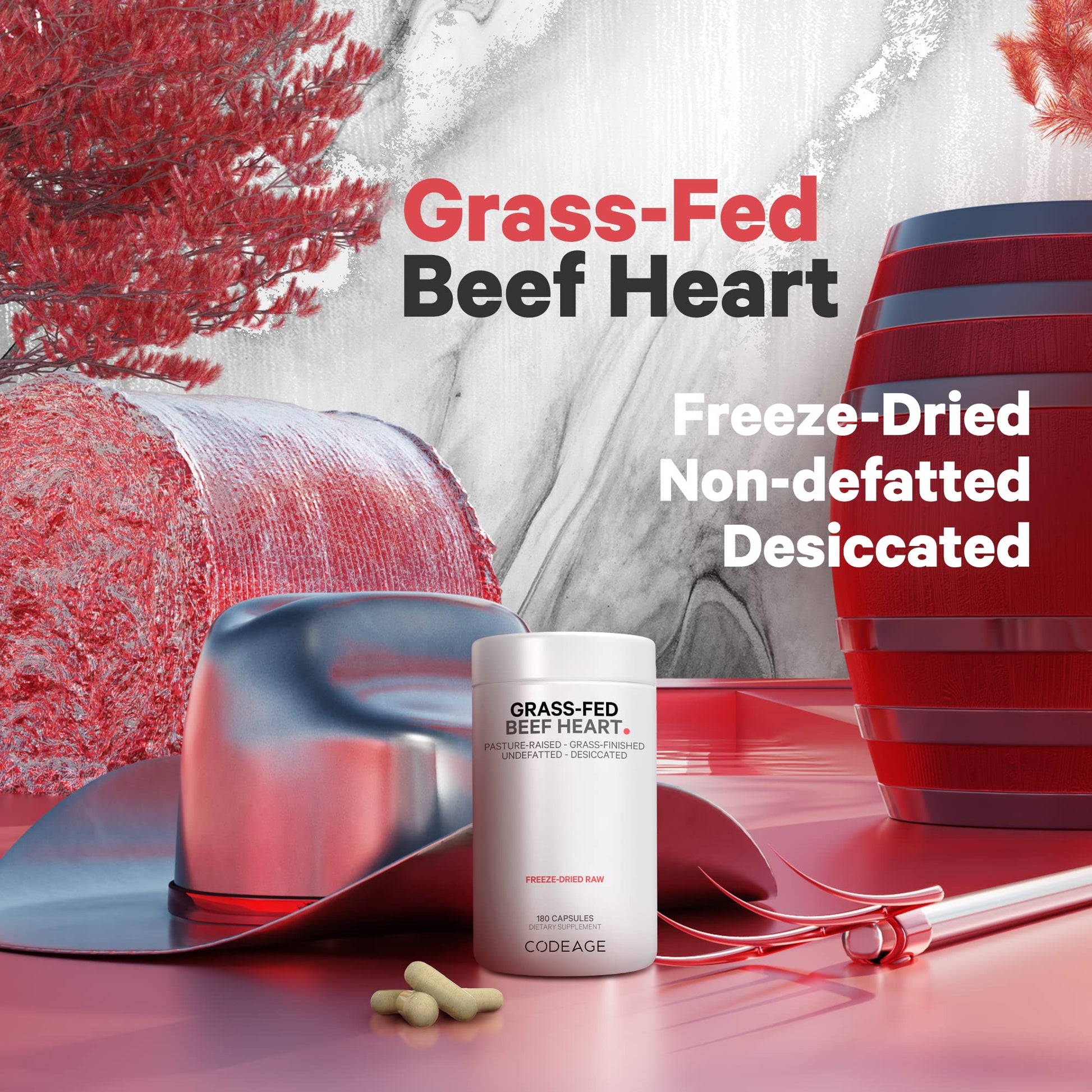 Codeage Grass Fed Beef Heart Supplement - Freeze Dried, Non-Defatted, Desiccated Glandular Supplements - Bovine Meat & Liver Pills - Beef Vitamins for Heart - Non-GMO -180 Capsules CodeageBuy Supplements Australia