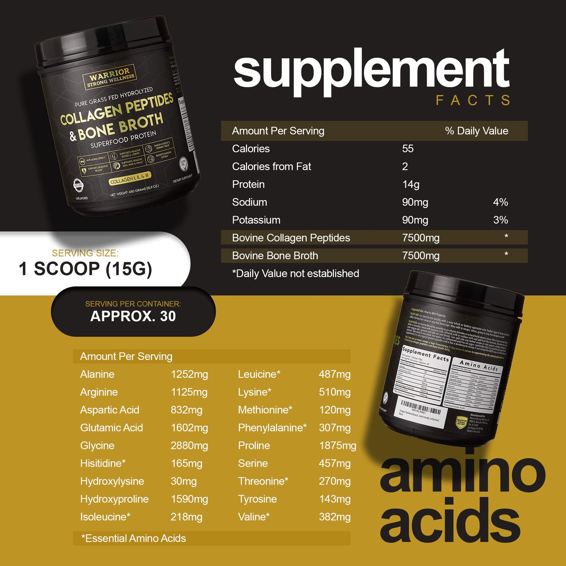 Warrior Strong Wellness Premium Collagen Peptides Bone Broth: Grass Fed Hydrolyzed Warrior Strong WellnessBuy Supplements Australia