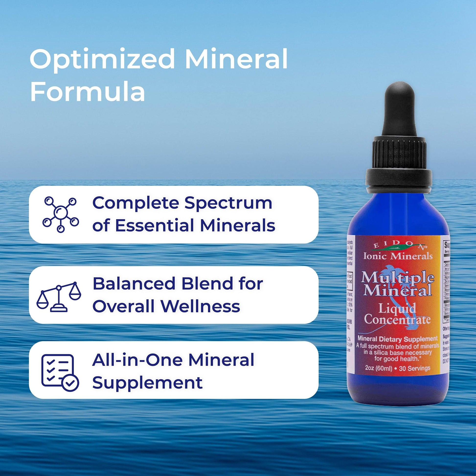 Eidon Multiple Minerals Supplement - Ionic Trace Mineral Drops for Water, with Zinc, Potassium, Chromium, & Magnesium, Natural Liquid Vitamins, Sugar Free & Bioavailable, for Men & Women - 18 oz Eidon Ionic MineralsBuy Supplements Australia