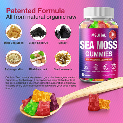 MSLOTAL Irish Sea Moss Gummies with Ashwagandha Bladderwrack and Burdock Root - Natural Irish Seamoss Supplement for Thyroid, Energy, Immune Support - 60 Vegan Gummy MSLOTALBuy Supplements Australia