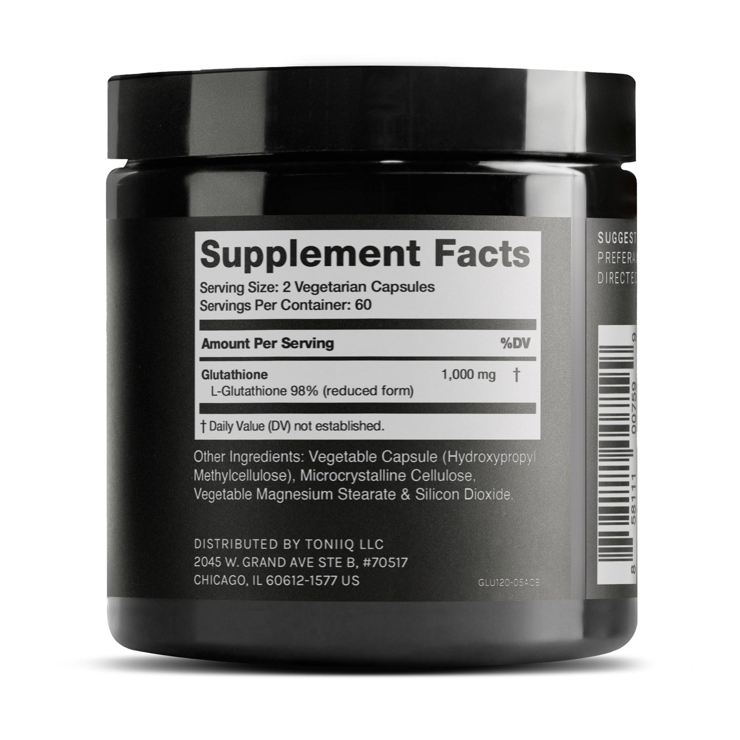 Toniiq Ultra High Strength Glutathione Capsules - 1000mg Concentrated Formula - 98%+ Highly Purified and Bioavailable - Non-GMO Fermentation