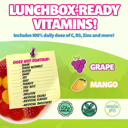 Kids Daily Multivitamin - Healthy Snacks For Kids – No Sugar, No Dyes, Monk Fruit Sweetened, Vegan, Gluten-Free- 100% Daily Value of Vitamins C, D3, Zinc Jelly.Boo