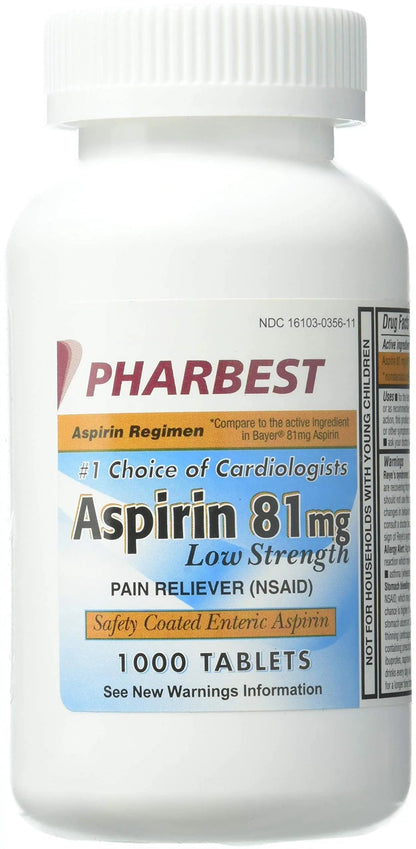 PHARBEST Aspirin 81mg - 1000 Tablets PHARBESTBuy Supplements Australia