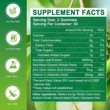 WOGORGT Soursop Graviola Gummies - Soursop Multivitamin Gummies with 200mg Sea Moss Extract for Antioxidant WOGORGT
