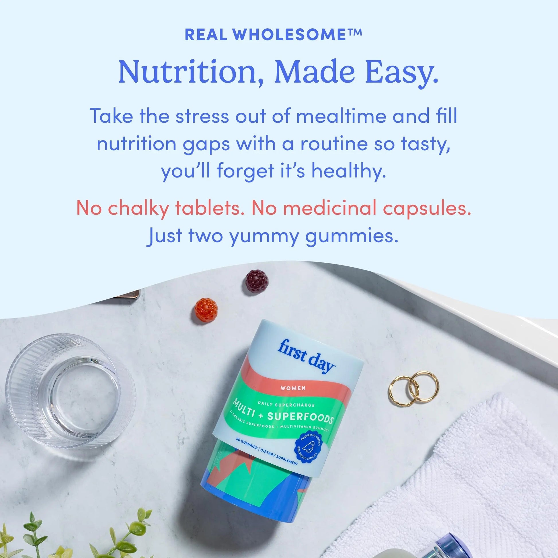 FIRST DAY Multivitamin for Women - Daily Womens Multivitamin Gummies - Vitamin A C D E B12, Magnesium, Zinc, Biotin – Vegan FIRST DAY
