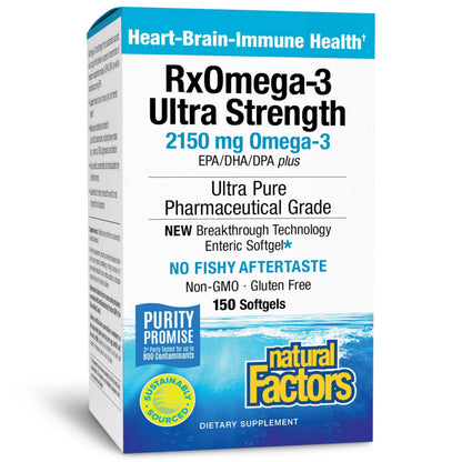 Natural Factors RxOmega-3 Ultra Strength - Brain & Heart Health Support - Eye Health Supplement with EPA & DHA - Supplement with Omega-3 Fatty Acids - 150 Softgels (75 Servings) Natural FactorsBuy Supplements Australia