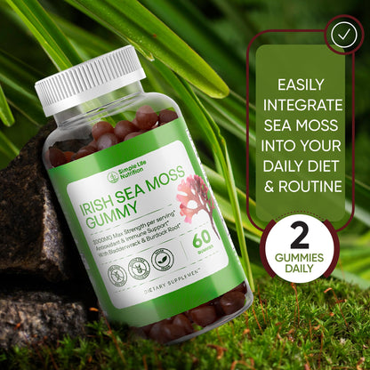 Simple Life Nutrition Organic Irish Sea Moss Gummies - Burdock Root and Bladderwrack Natural Blend - Immune System Gut Cleanse & Thyroid Supplement - Skin and Nail Health - 60CT Simple Life NutritionBuy Supplements Australia