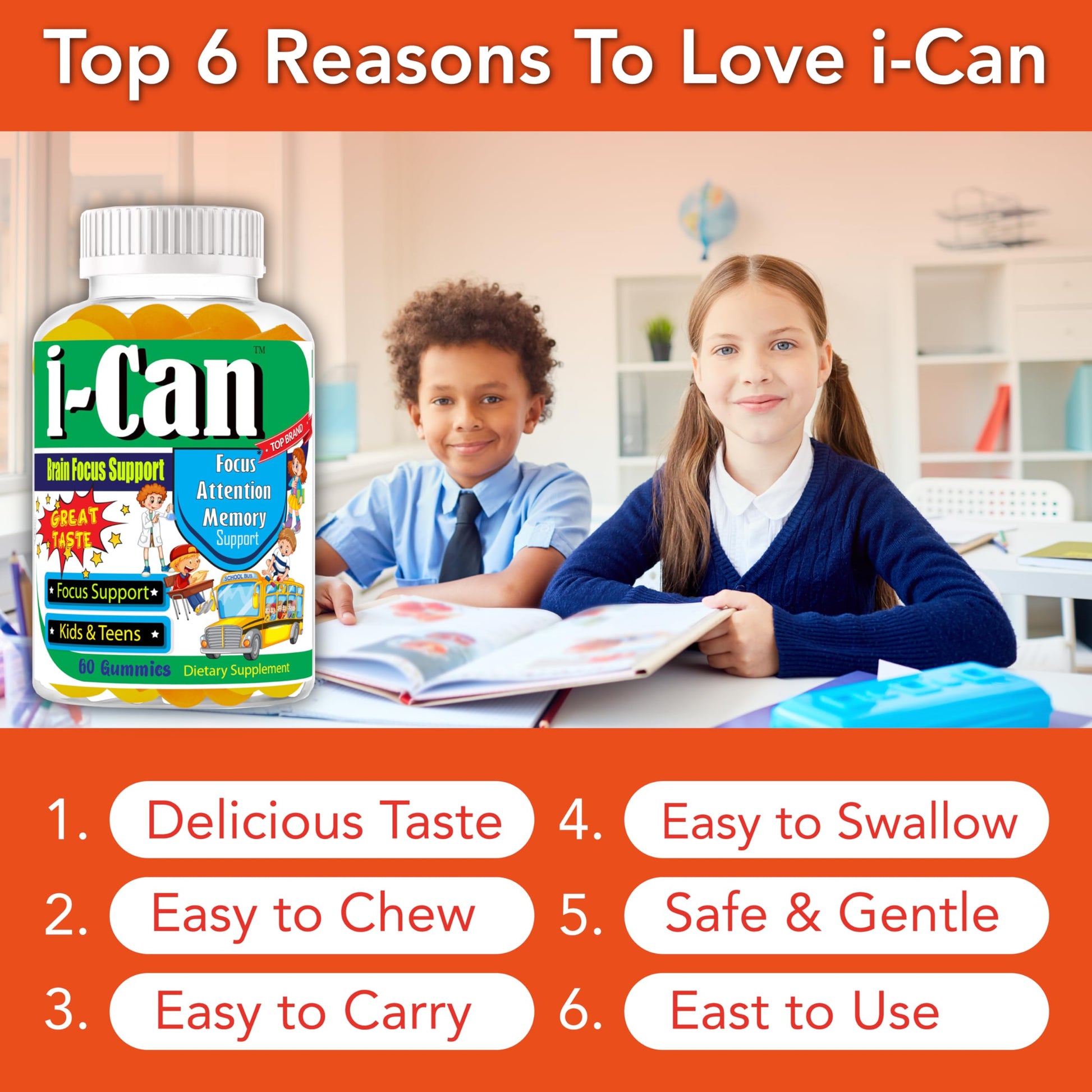 I-Can Focus Gummies for Kids & Teens, Omega 3 Gummies with DHA & EPA, Brain Health, Memory, Attention Support, Teen Brain Focus Vitamins, Non-Fishy Taste, Low Sugar, 60 Count Celebrity LifeStyle ProductBuy Supplements Australia