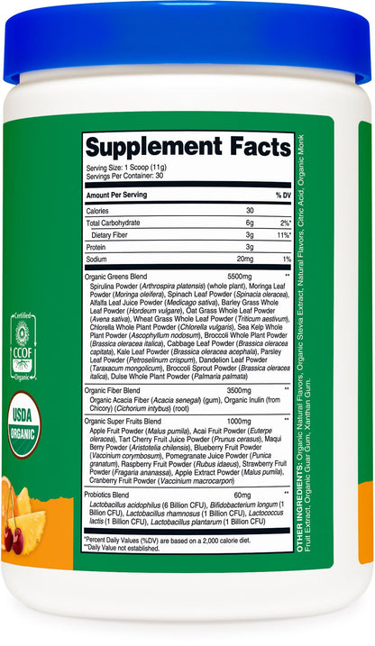 Nutricost Organic Super Greens Powder (30 Servings) Orange Sunrise Flavor - Superfood Supplement Drink Mix NutricostBuy Supplements Australia