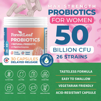 ForestLeaf Womens Probiotic 50 Billion CFU with Organic Prebiotics, Digestive Enzymes ForestLeafBuy Supplements Australia