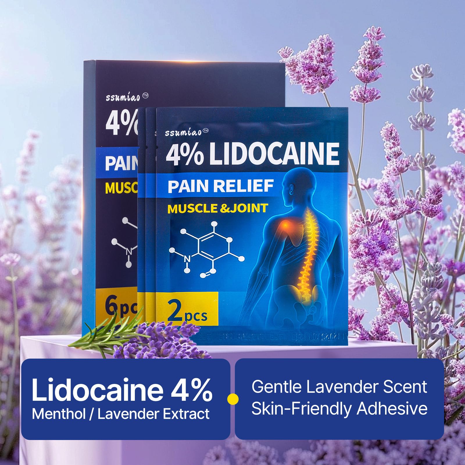 18 pcs Lidocaine Pain Relief Patches 4% - Long-Lasting Hydrogel Pain Patch with Lavender Scent | Flexible & Discreet for Back, Neck, Arthritis, Muscle & Joint Discomfort | (3 Packs) ssumiaoBuy Supplements Australia