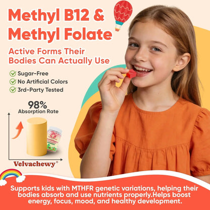 Methylated Multivitamin for Kids Pre-Teen Teens Gummies, Vitamin w/ Omega-3(DHA), Choline, Calcium, D3 K2, Methylfolate & B12 NEVISS