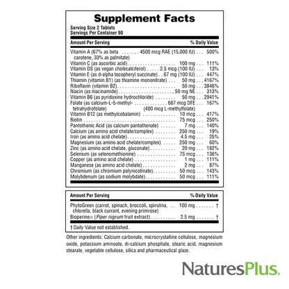 NaturesPlus Source of Life Power Teen - 180 Vegetarian Tablets - Teen Multivitamin with Minerals & Whole Foods for Mental Focus NaturesPlus