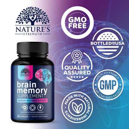 Brain Memory Supplement Pills - 3X Strength Nootropics for Concentration, Clarity & Focus Support - Brain Health Cognitive Vitamins with Bacopa, Phosphatidylserine & DMAE, Brain Booster - 60 Capsules Nature's StrengthBuy Supplements Australia