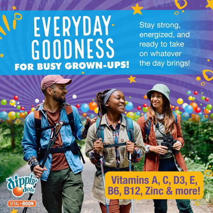 Vital+Boon Dippin' Dots - Multivitamin Gummies for Adults - Gummy Vitamins with Vitamin A, B6, C, D3, E & Folic Acid - Vegetarian Vital+Boon