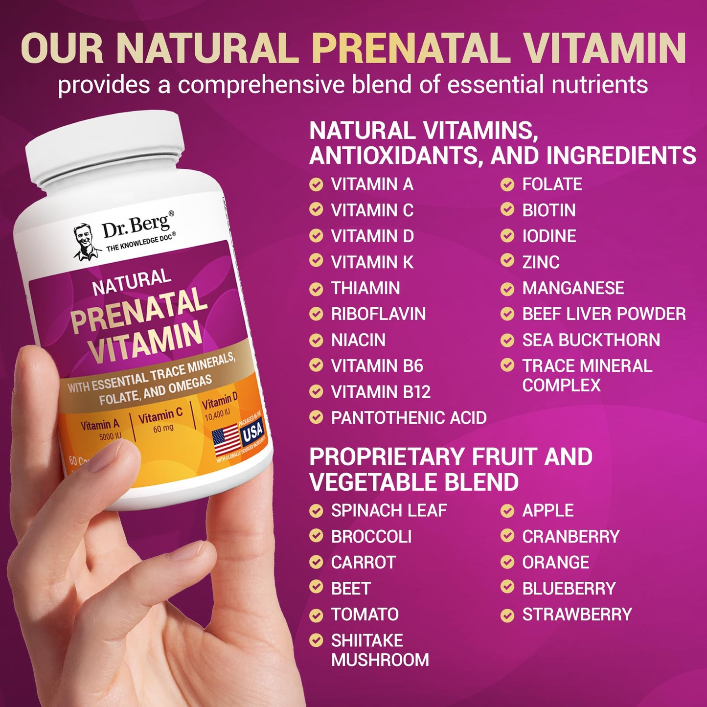 Dr. Berg Natural Prenatal Vitamins for Women (Pregnant & Nursing) - Prenatal Vitamins with Folate, Vitamins, Minerals, Omegas, &11 Powerful Superfoods - Womens Prenatal Multivitamin - 60 Capsules Dr. Berg NutritionalsBuy Supplements Australia