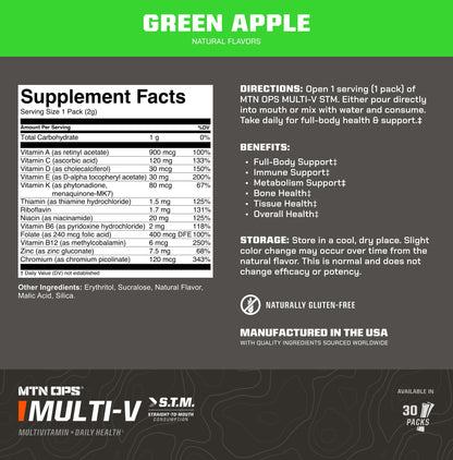 MTN OPS Multi‑V STM On‑the‑Go Daily Multivitamin for Men, Women & Kids – Straight‑to‑Mouth Vitamin C D3 B Zinc Packs – Gluten Free, Natural Flavors, 30 Servings MTN OPSBuy Supplements Australia
