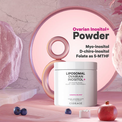 Codeage Liposomal Ovarian Inositol Powder - Myo-Inositol & D-Chiro-Inositol 40:1 Blend, Folate 5-MTHF, CoQ10, Pomegranate & Wild Blueberry - 2-Month Supply - Mixed Berry Flavor - Non-GMO, 60 Servings CodeageBuy Supplements Australia