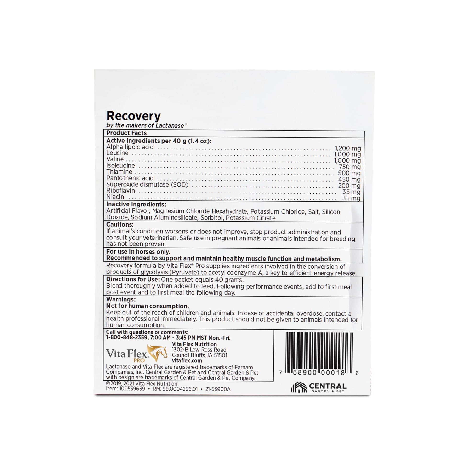 Vita Flex Pro Recovery by the Makers of Lactanase, Post Performance Horse Supplements 40 g, Show Safe Muscle Recovery Supplements, Amino Acids for Horses, Strength & Joint Health Vita FlexBuy Supplements Australia