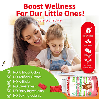 Magnesium Gummies for Kids - Magnesium Glycinate Gummies Supplement with L-Theanine, Vitamin B6, D3 for Kids & Adults Sleep, Calm, Relaxation, Brain, Bones, Sugar Free Strawberry 60ct ReviNutraBuy Supplements Australia