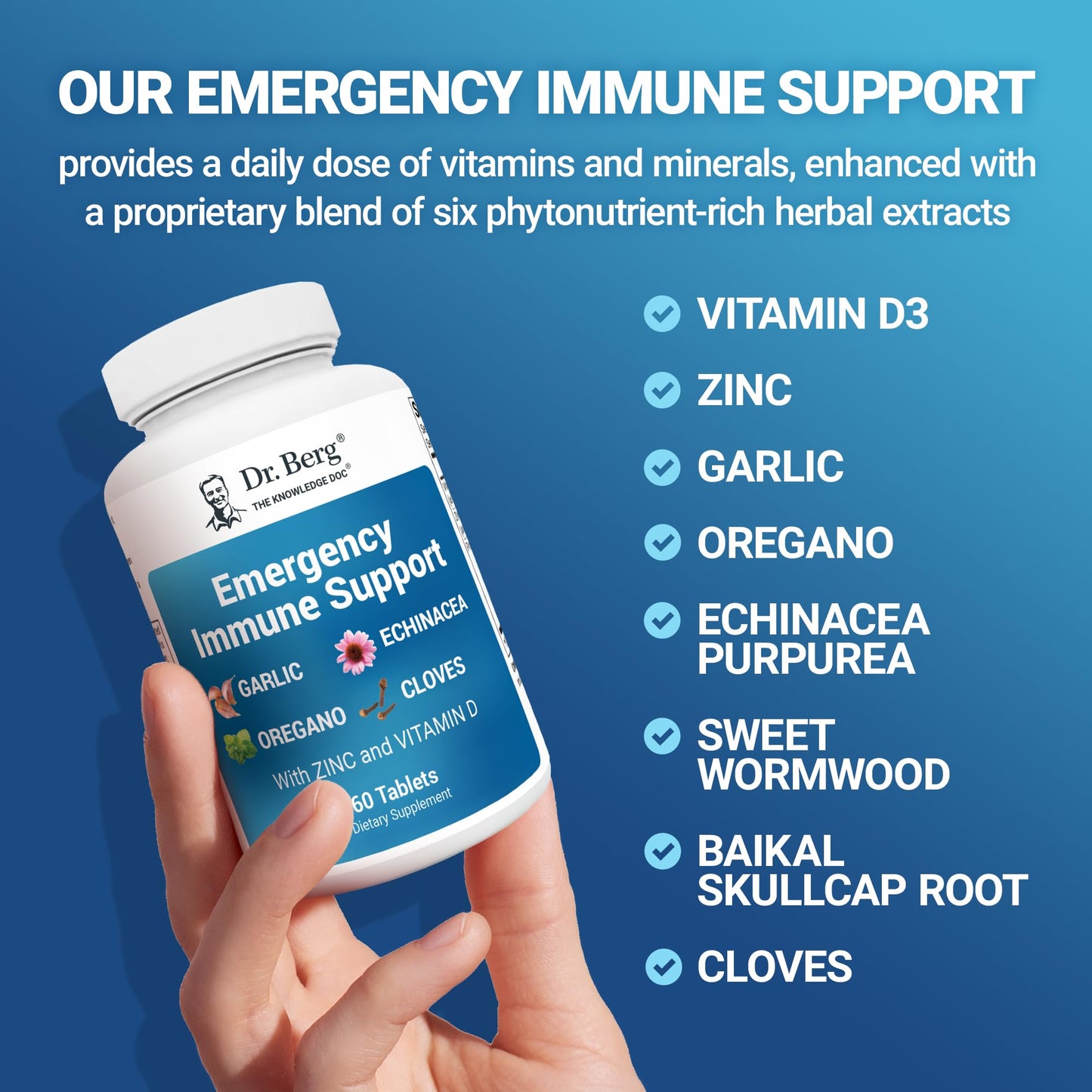 Dr. Berg Emergency Immune Support w/Echinacea - Potent Blend of Herbal Extracts (Warning: Strong Herbal Smells) - Immune Support Supplement Includes 2,000 IUs of Vitamin D & 10mg of Zinc - 60 Tablets Dr. Berg NutritionalsBuy Supplements Australia