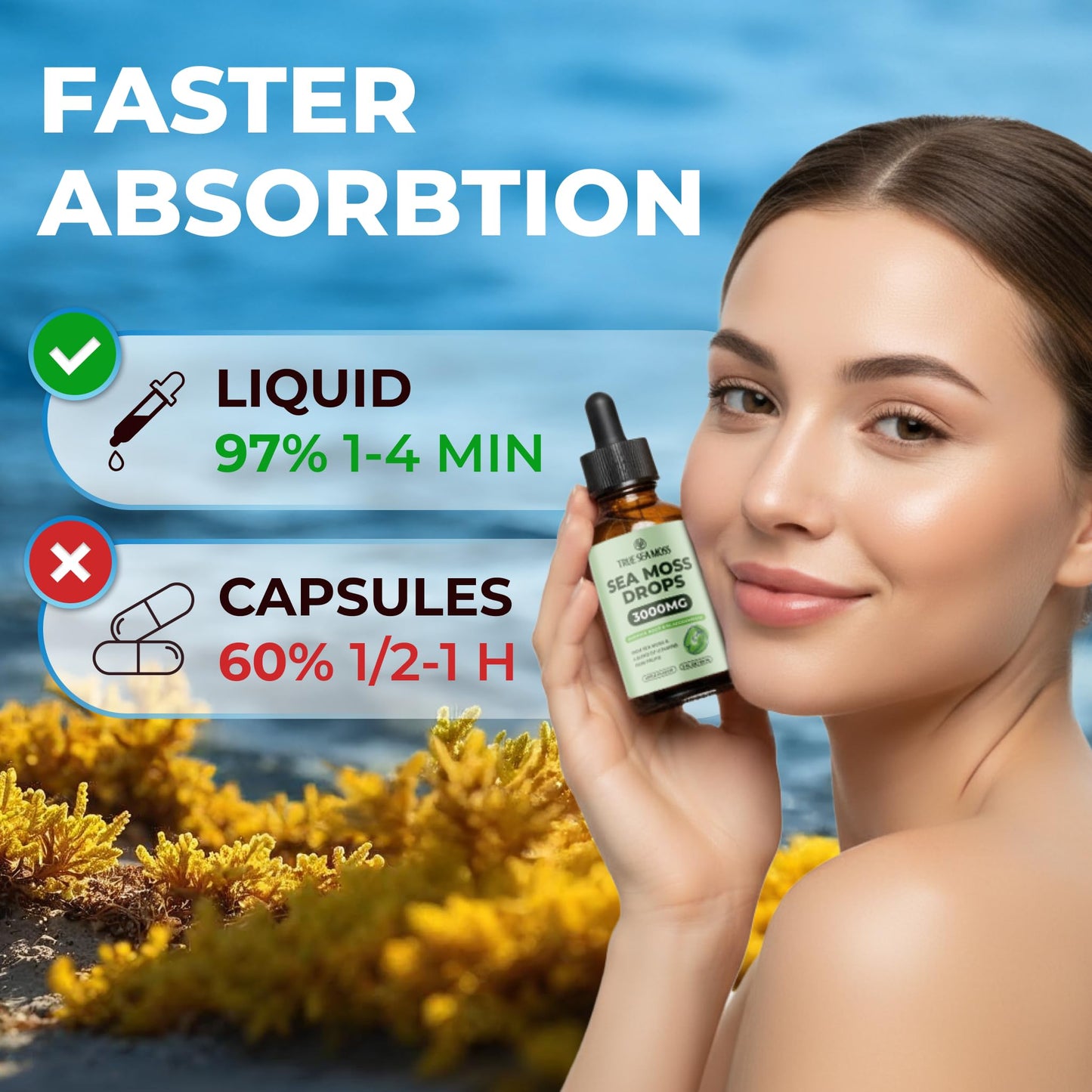 Irish Sea Moss Liquid Drops - 3000mg Formula - with Bladderwrack, Burdock Root & Black Cumin Seed - Liquid Supplement - Apple Flavor - 2 Fl Oz (60ml) TrueSeaMossBuy Supplements Australia