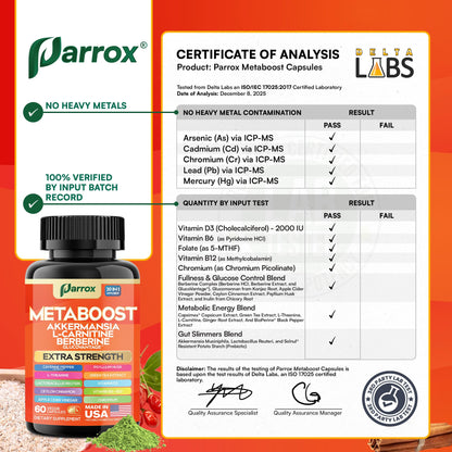 GLP-1 Booster Supplement, Akkermansia, L-Carnitine, Berberine (GlucoVantage), Methylfolate, Methylated B12, Chromium, Capsimax, Psyllium Husk, Probiotics Vitamins D3, B6, 20-in-1 Plant-Based (60 Caps) ParroxBuy Supplements Australia