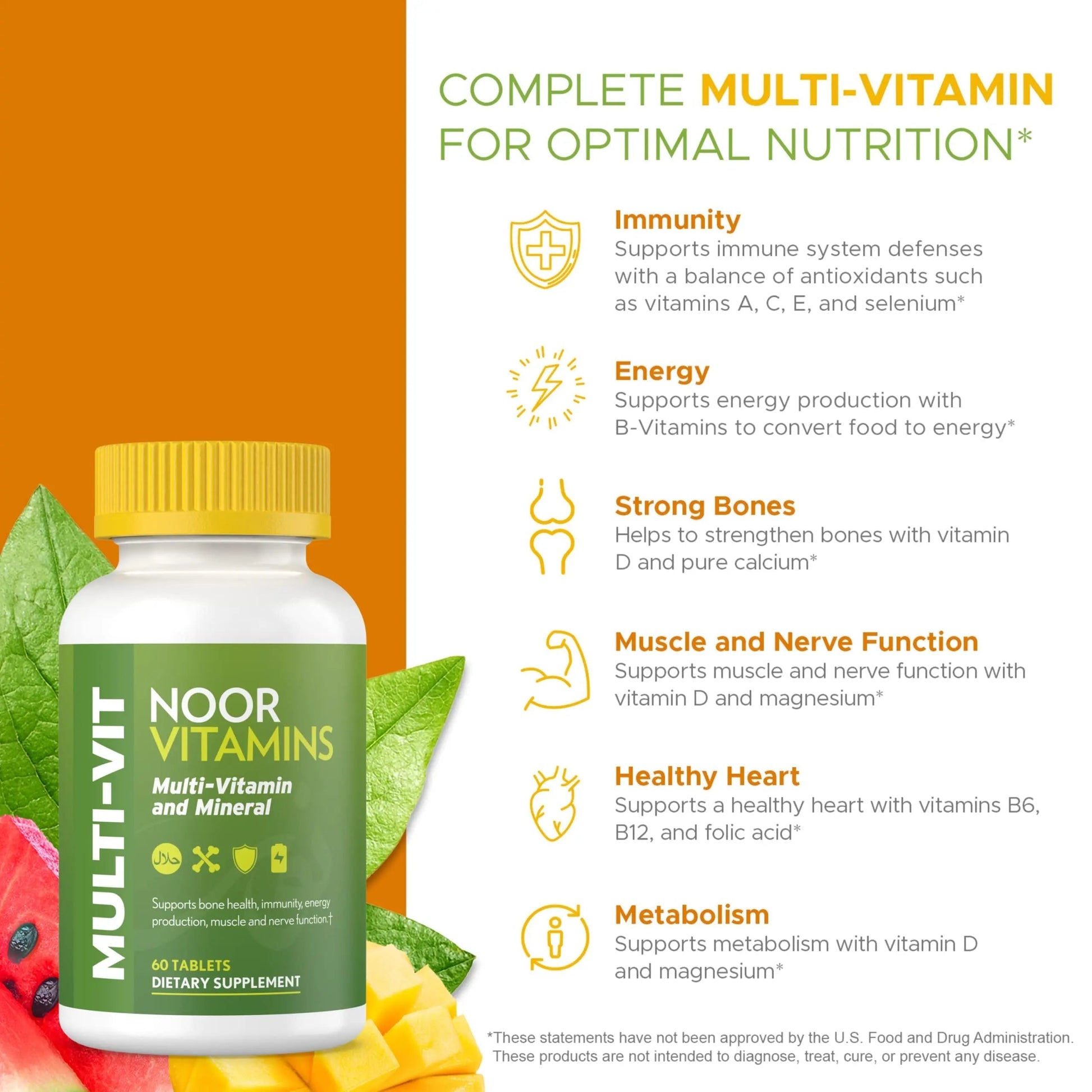 Noor Vitamins Halal Vitamins, Daily Multivitamin, Halal Vitamin for Women and Men, 30 Vitamins & Minerals, A, B12, C, Iron, Zinc to support general health Noor VitaminsBuy Supplements Australia